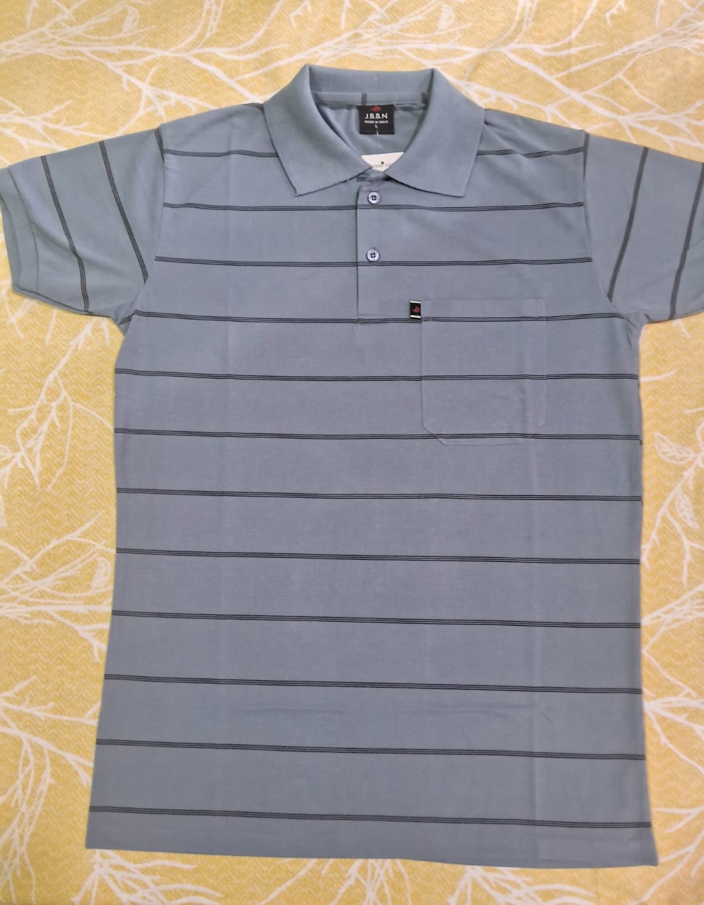 Grey Striped Polo T-Shirt