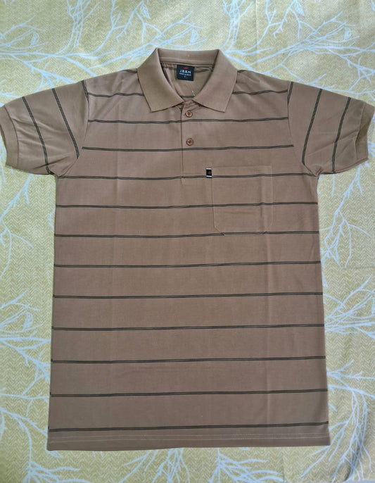 Brown Striped Polo T-Shirt